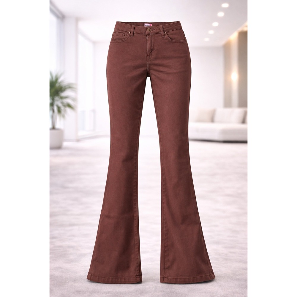 Edikted Chocolate Brown Coated Flare Jeans High Waisted Bell Bottom Pants Size M